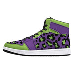 Purple-Neon Green High-Top Faux Leather Sneakers /Unisex /- Black