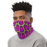 Coffin and Skull Face Mask Neck Gaiter Green and Hot Pink