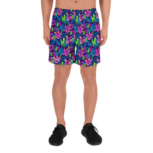 Goth Hawaiian Bat Print Men's Athletic Long Shorts All Over Print