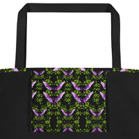 Purple Bat Neon Green Floral Beach Bag