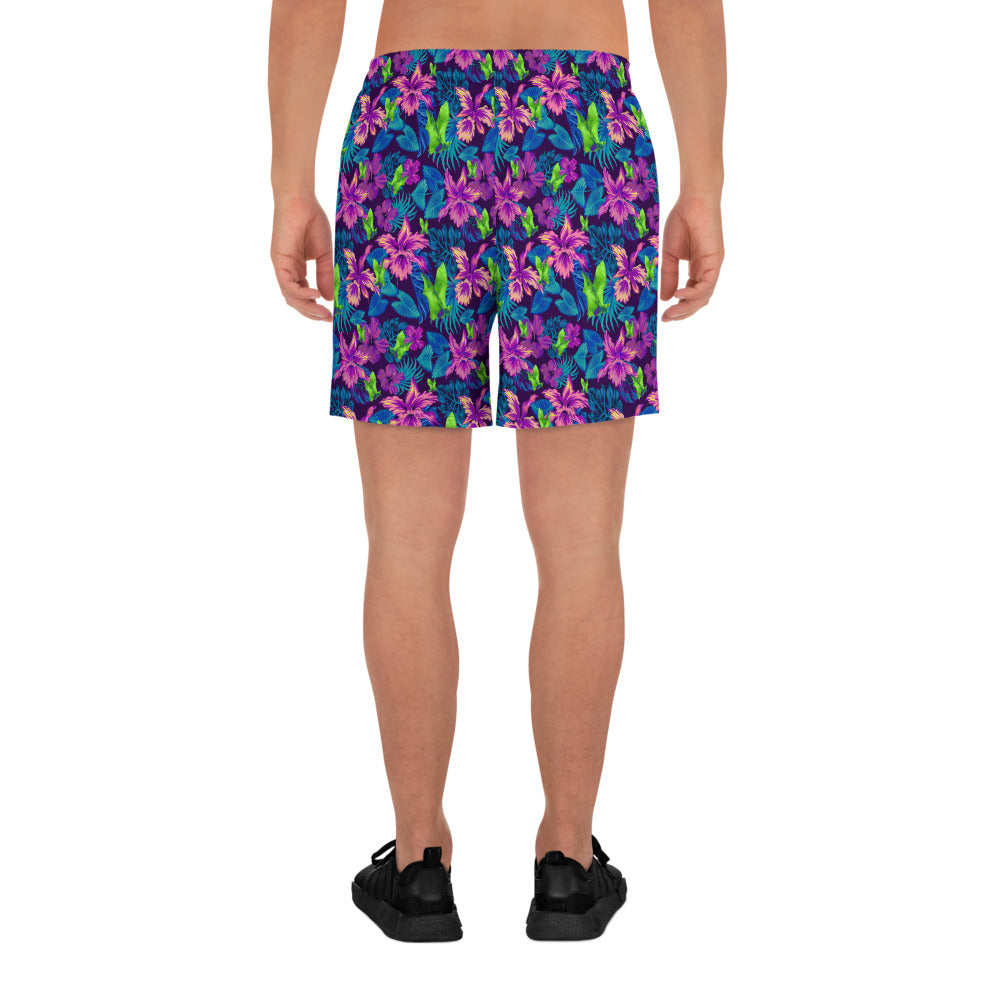 Goth Hawaiian Bat Print Men's Athletic Long Shorts All Over Print