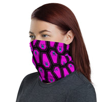 Coffin and Skull Face Mask Neck Gaiter Hot Pink