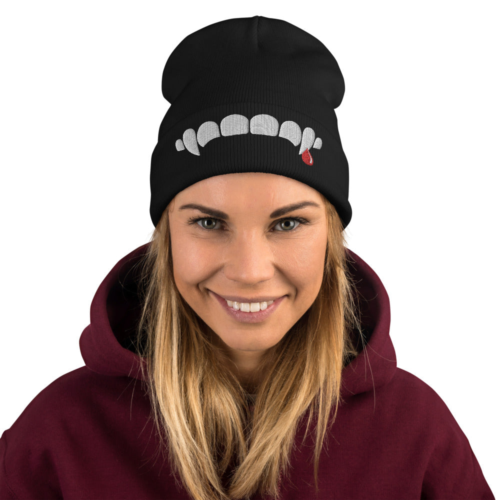 Vampire Teeth Blood Drop Embroidered Beanie