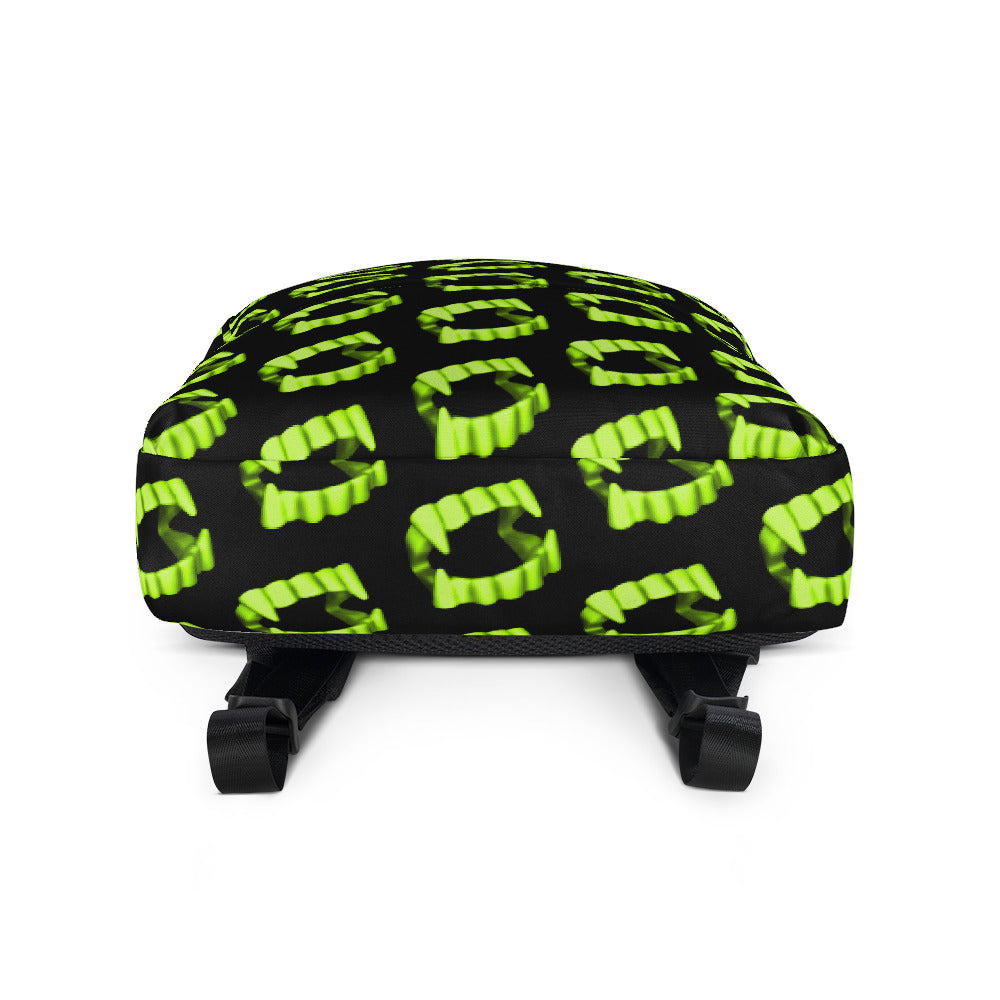 Black Neon Green Vampire Fang Teeth Backpack