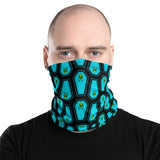 Coffin and Skull Face Mask Neck Gaiter Teal