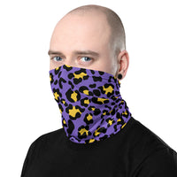 Purple Yellow-Gold Leopard Print Face Mask Neck Gaiter / All Over Print