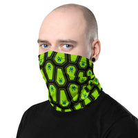 Coffin and Skull Face Mask Neck Gaiter Neon Green