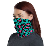 Teal Pink Leopard Print Face Mask Neck Gaiter / All Over Print