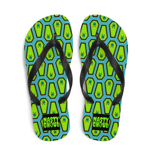 Coffin and Skull Flip-Flops All Over Print / Teal & Neon Green