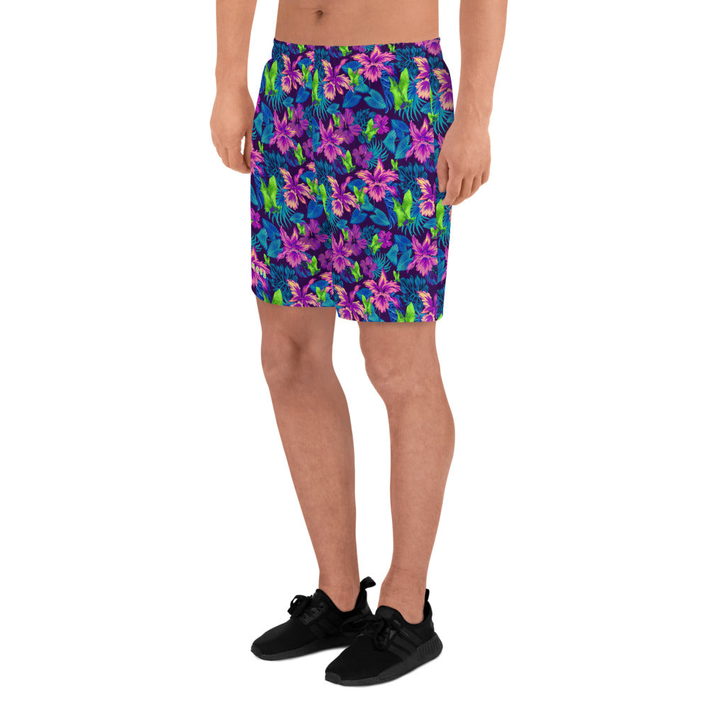 Goth Hawaiian Bat Print Men's Athletic Long Shorts All Over Print