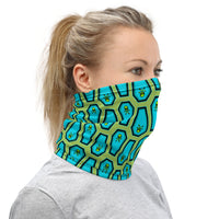 Coffin and Skull Face Mask Neck Gaiter Green and Teal