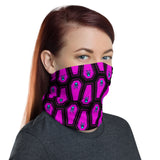 Coffin and Skull Face Mask Neck Gaiter Hot Pink