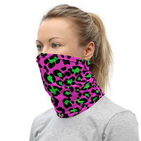 Pink Neon Green Leopard Print Face Mask Neck Gaiter / All Over Print