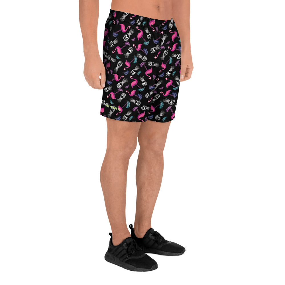 Skull Pineapple & Flamingo Goth Hawaiian Print Men's Athletic Long Shorts / All Over Print