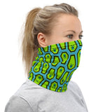 Coffin and Skull Face Mask Neck Gaiter Teal and Neon Green