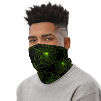 Neon Green Skull & Spider Web Face Mask Neck Gaiter / All Over Print