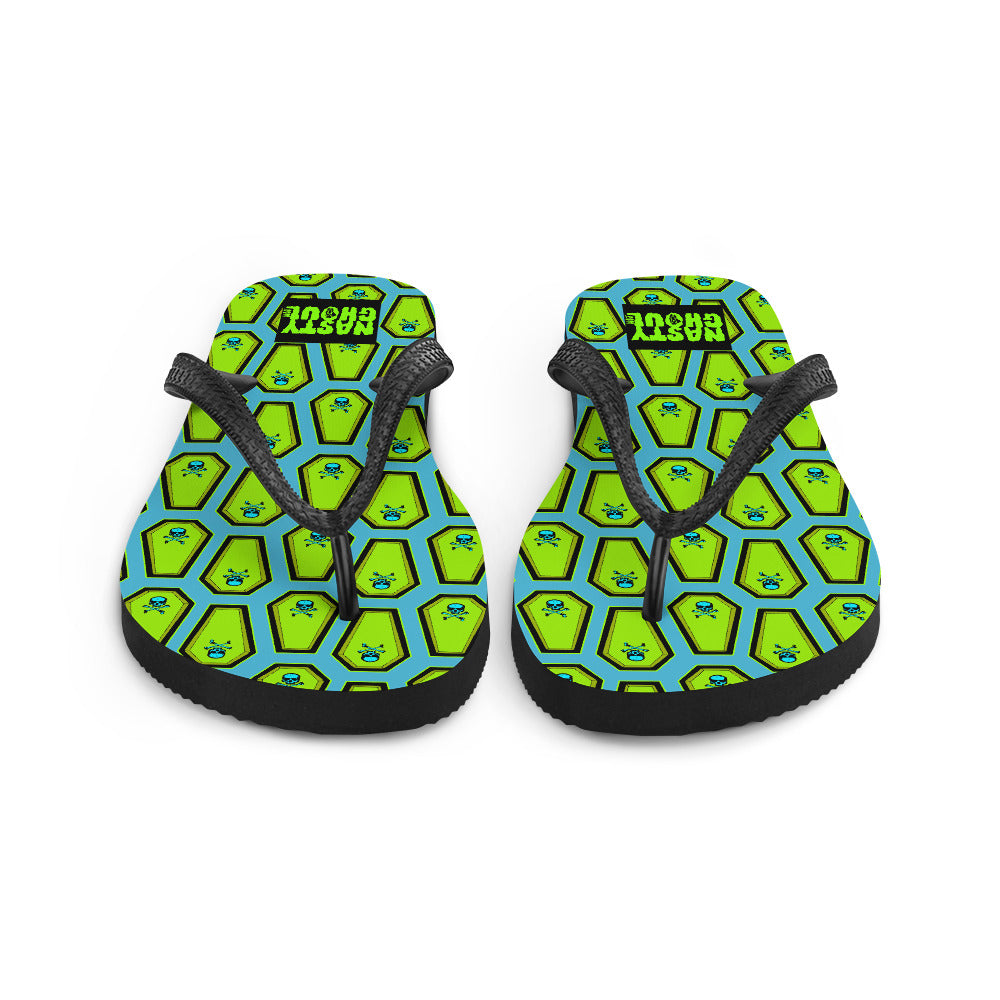 Coffin and Skull Flip-Flops All Over Print / Teal & Neon Green