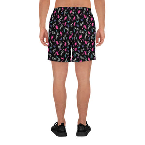 Skull Pineapple & Flamingo Goth Hawaiian Print Men's Athletic Long Shorts / All Over Print