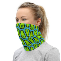 Coffin and Skull Face Mask Neck Gaiter Teal and Neon Green