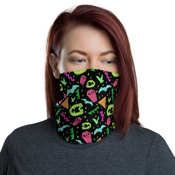 90s Style Goth Black Pattern Face Mask Neck Gaiter / All Over Print