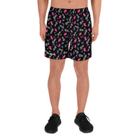 Skull Pineapple & Flamingo Goth Hawaiian Print Men's Athletic Long Shorts / All Over Print