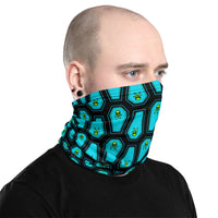 Coffin and Skull Face Mask Neck Gaiter Teal