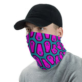 Coffin and Skull Face Mask Neck Gaiter Aqua and Hot Pink
