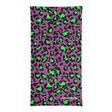 Purple Neon Green Leopard Print Face Mask Neck Gaiter / All Over Print