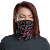 Grey Pink Leopard Print Face Mask Neck Gaiter / All Over Print