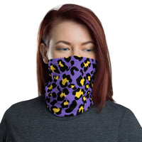 Purple Yellow-Gold Leopard Print Face Mask Neck Gaiter / All Over Print