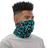 Teal Pink Leopard Print Face Mask Neck Gaiter / All Over Print