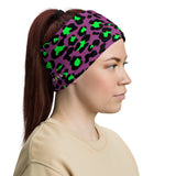 Purple Neon Green Leopard Print Face Mask Neck Gaiter / All Over Print