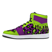 Purple Leopard Slime High-Top Faux Leather Sneakers /Unisex /- Black