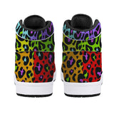 Rainbow Leopard Print High-Top Fuax Leather Sneakers /Unisex /- Black