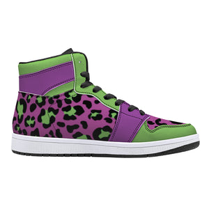 New Purple /Neon Green Leopard High-Top Faux Leather Sneakers /Unisex /- Black
