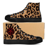 Baphomet Pentagram Leopard Print  High Top Canvas Shoes / Unisex /- Black